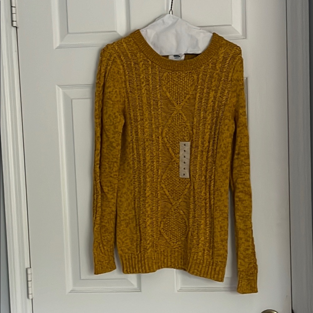 Old Navy Yellow Cable Knit Crew Neck Sweater
